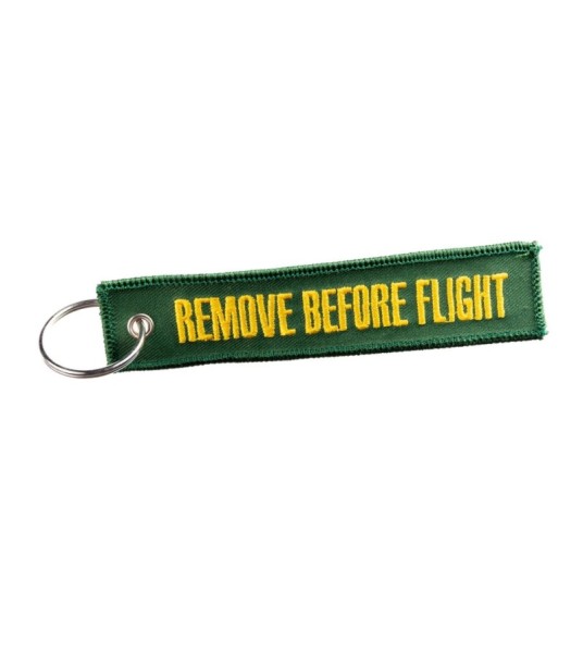 Υφασμάτινο μπρελόκ με Κέντημα REMOVE BEFORE FLIGHT πράσινο