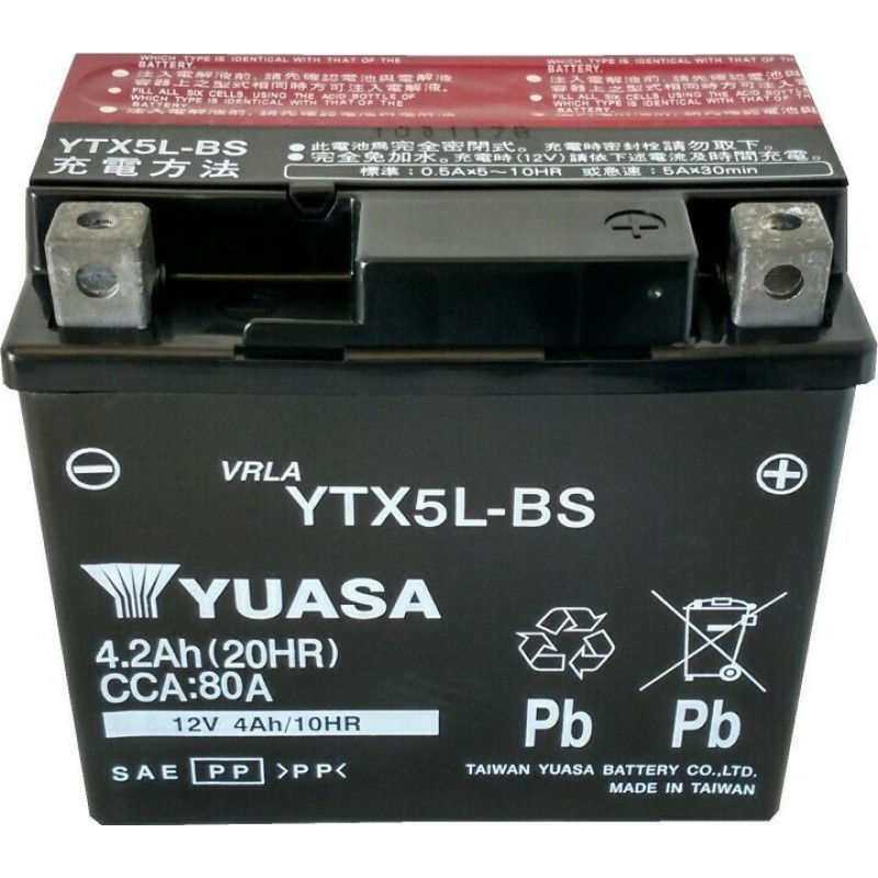 Yuasa Μπαταρία Μοτοσυκλέτας YTX5L-BS με Χωρητικότητα 4.2Ah Yuasa Μπαταρία Μοτοσυκλέτας YTX5L-BS με Χωρητικότητα 4.2Ah